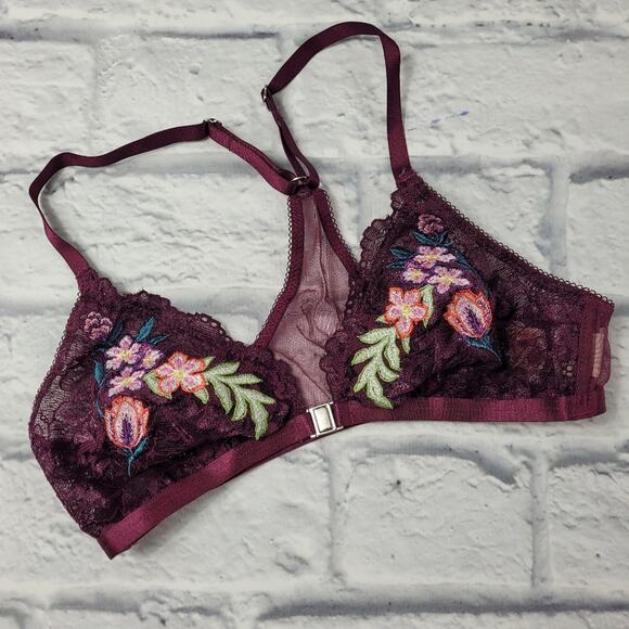 Topshop Embroidered Mesh Floral Racerback Bralette size 4 - Picture 2 of 12
